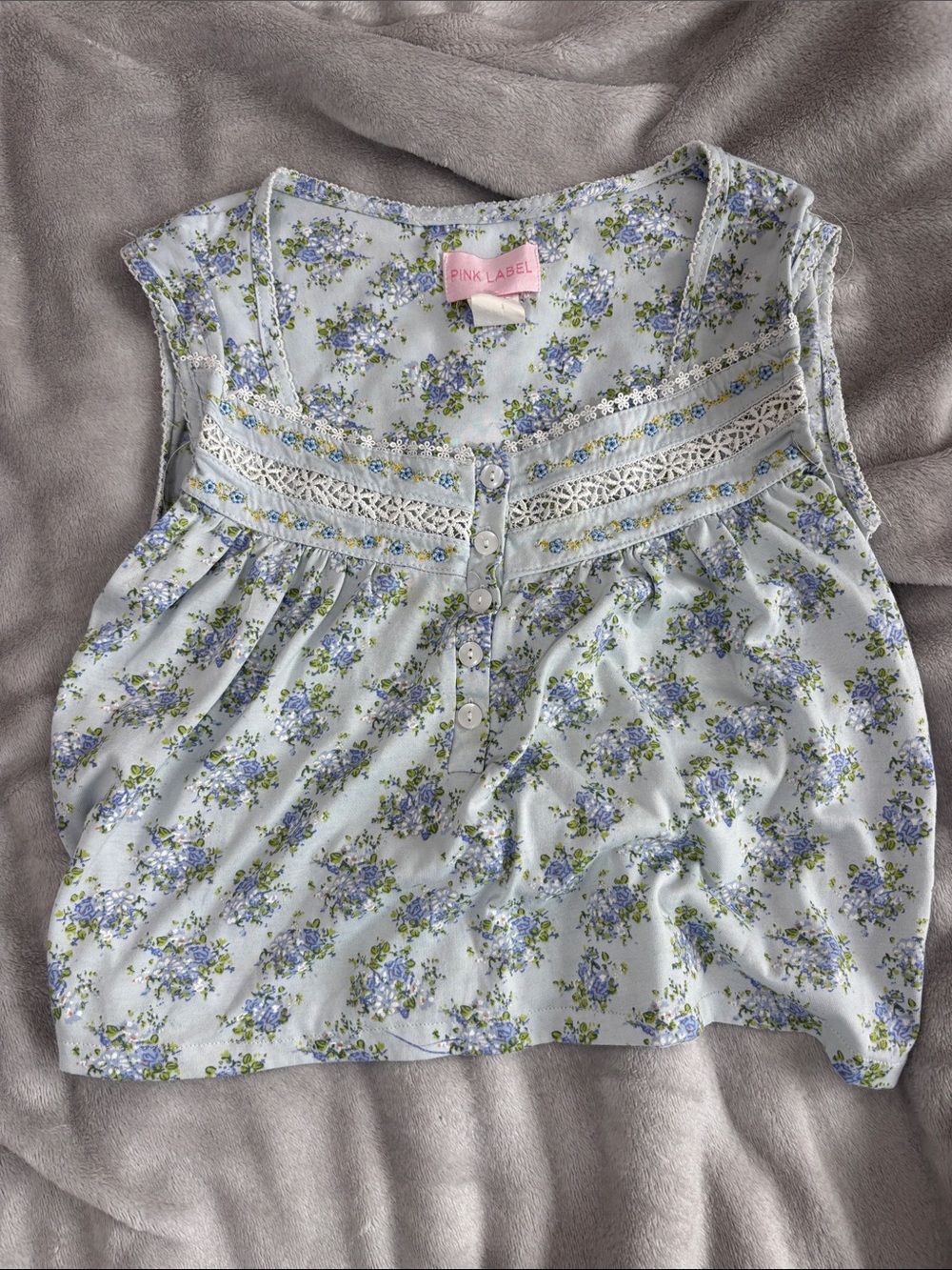 Pink Label Light Blue Floral Lace-Trim Tank Top